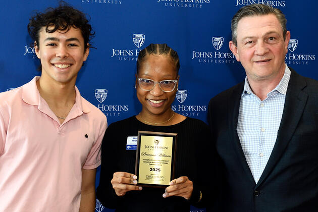 Brianna Williams with co-nominator John Cintron and Matthew Moss, assistant vice provost for dining programs.