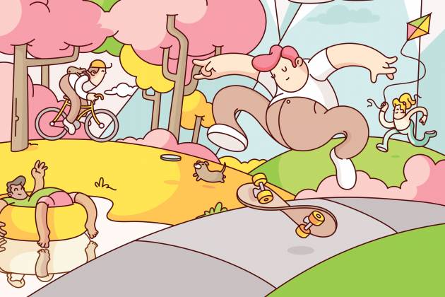 illustration of people playing at a park
