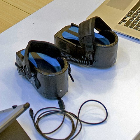 A close-up of the boots