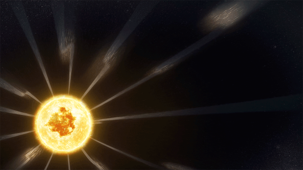 Animated gif of rays emitted by the sun